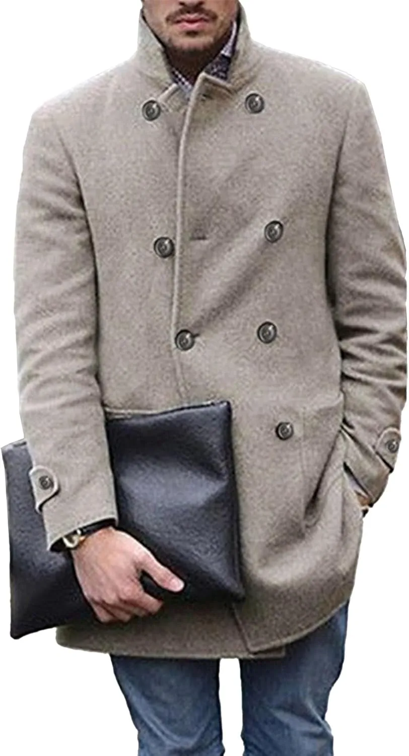 Men's Trench Coat Long Wool Coat Winter Classic Overcoat Pea Coat Casual Notch Lapel Double Breasted Coat