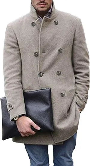 Men's Trench Coat Long Wool Coat Winter Classic Overcoat Pea Coat Casual Notch Lapel Double Breasted Coat