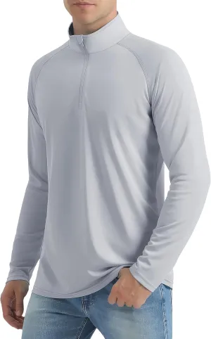 Mens UPF50  Sun Shirts Uv Protection Long Sleeve Rush Guard 1/4 Zip Lightweight Quick Dry Athletic T-Shirts
