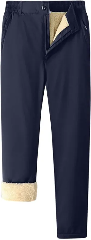 Mens Warm Sherpa Fleece Lined Pants Plus Size Casual Winter Trousers Straight Leg Active Running Joggers Sweatpants
