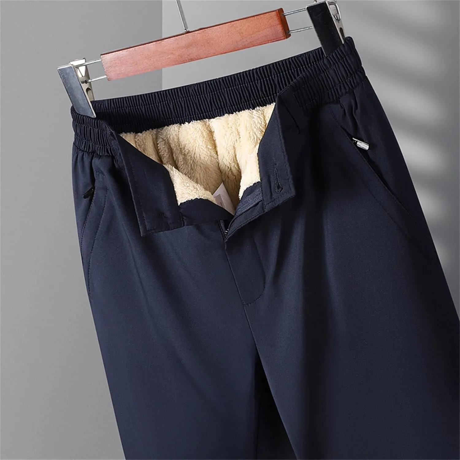 Mens Warm Sherpa Fleece Lined Pants Plus Size Casual Winter Trousers Straight Leg Active Running Joggers Sweatpants