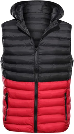 Men's Winter Lightweight Puffer Vest Sleeveless Warm Cotton Padded Waistcoat with Hooded Casual Work Vests