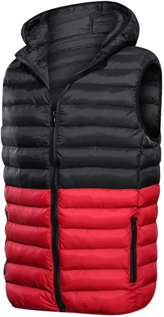 Men's Winter Lightweight Puffer Vest Sleeveless Warm Cotton Padded Waistcoat with Hooded Casual Work Vests