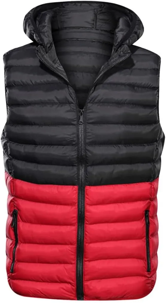 Men's Winter Lightweight Puffer Vest Sleeveless Warm Cotton Padded Waistcoat with Hooded Casual Work Vests