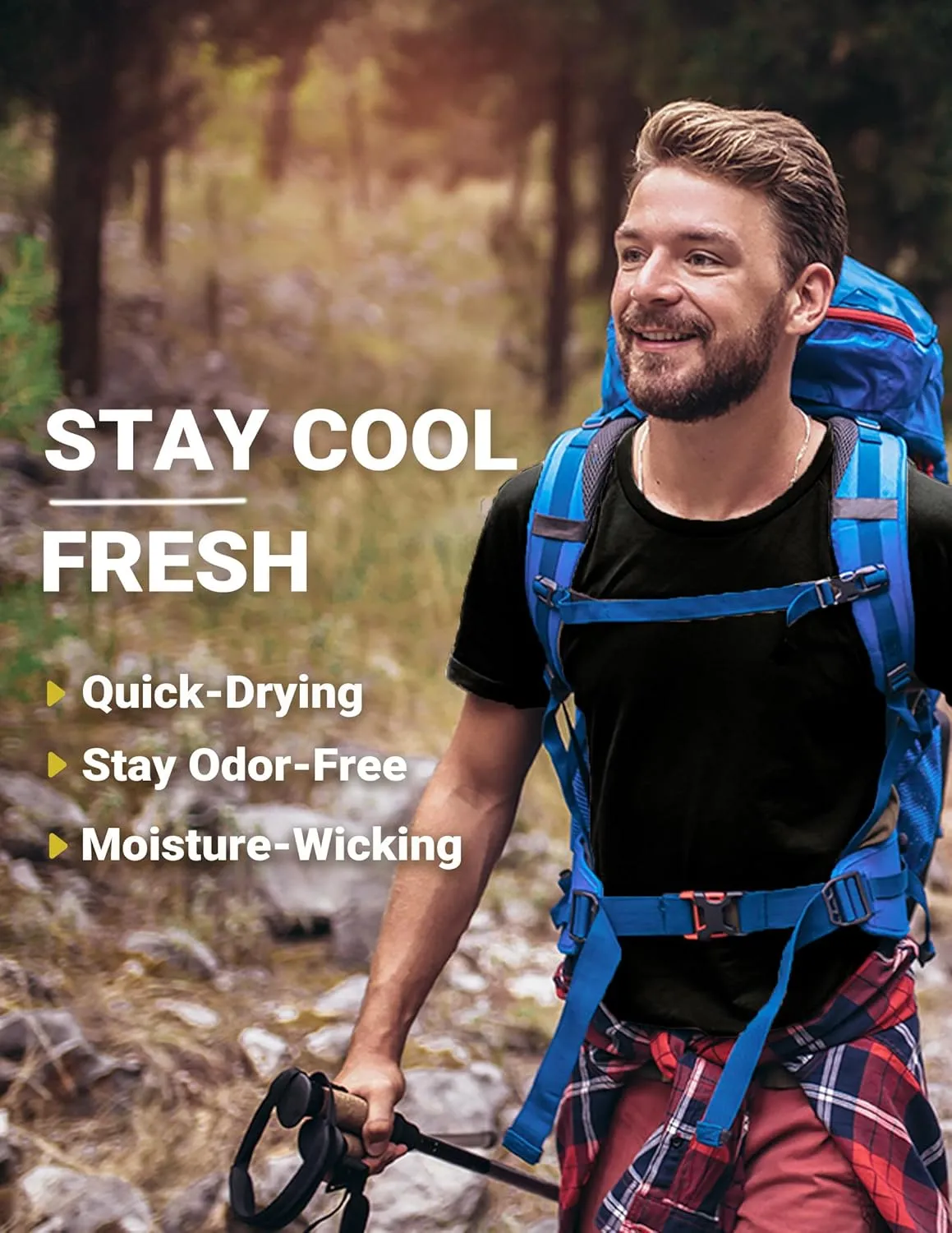 Merino Protect Merino Wool Lyocell Blend T Shirt Men Tencel Cooling Base Layer Quick Dry Undershirt for Hiking Travel