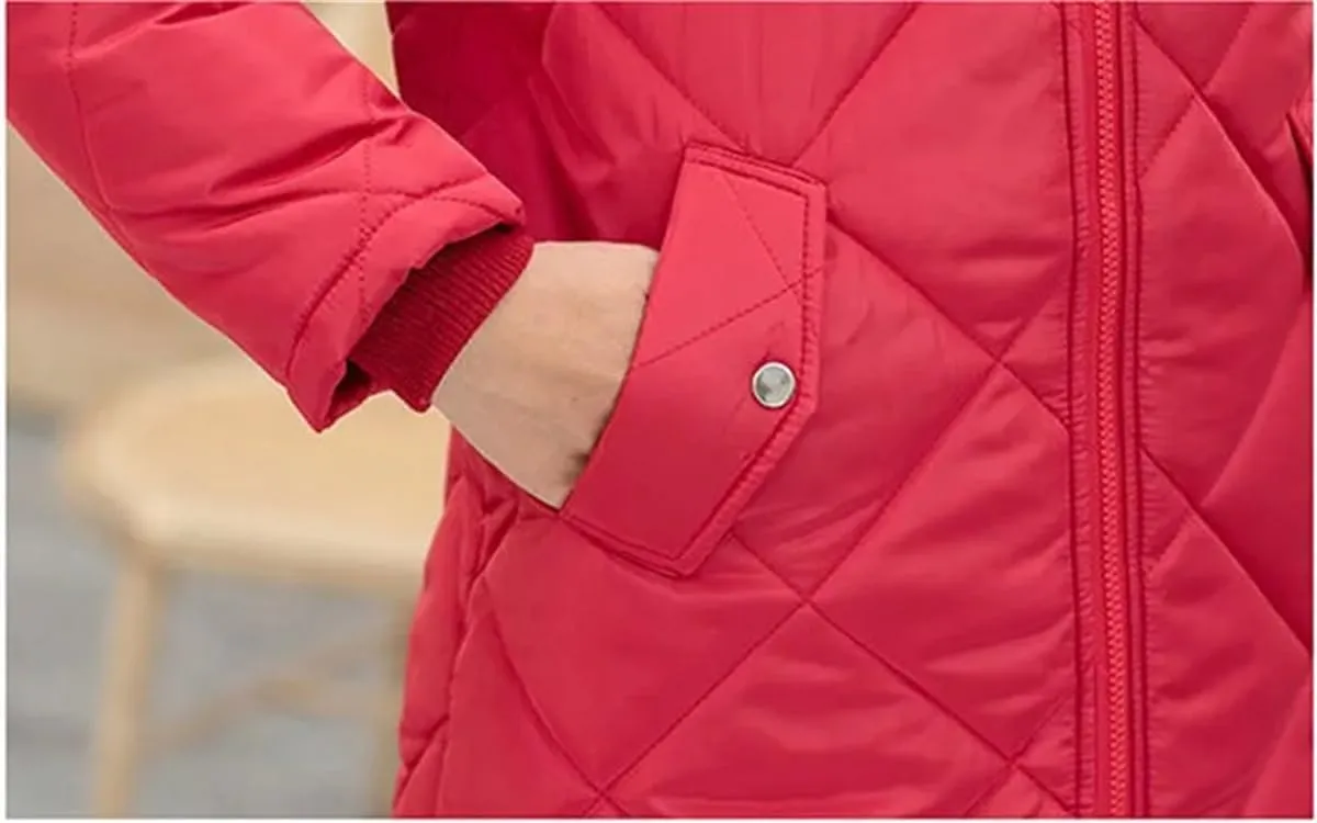 Middle Aged Mother Winter Mid-Length Hooded Thick Fleece Warm Cotton Padded Coat