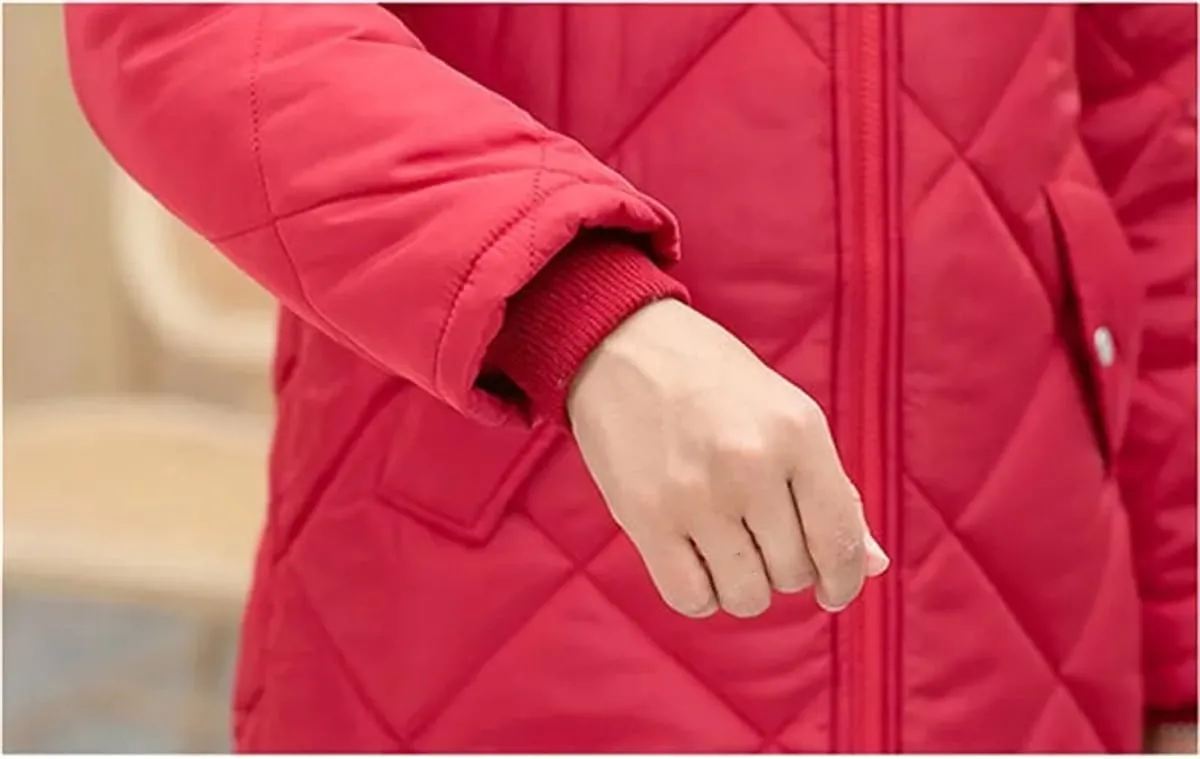 Middle Aged Mother Winter Mid-Length Hooded Thick Fleece Warm Cotton Padded Coat