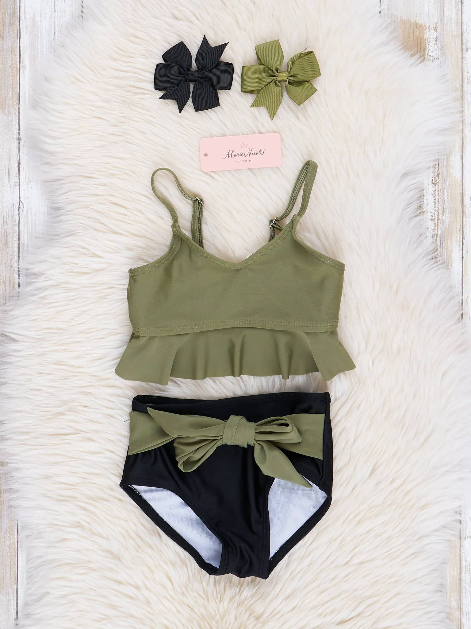Mom & Me Olive Tie Waist Swimsuit