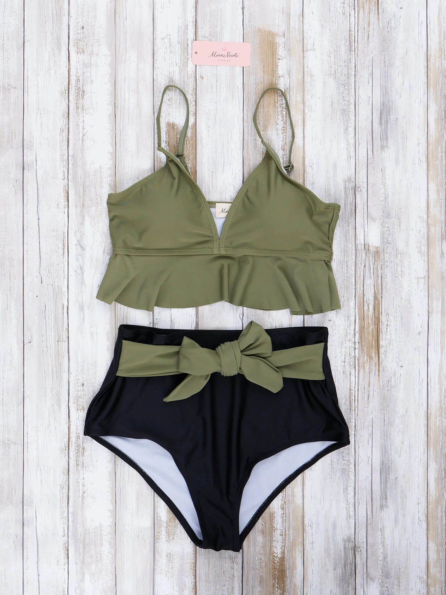 Mom & Me Olive Tie Waist Swimsuit