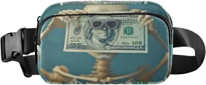 Money Skeleton Fanny Pack Water Resistant Waist Pack Sling Bag Purse for Women Men Travel Hiking