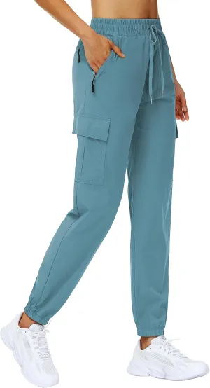 MOUEEY Women's Cargo Joggers Lightweight Quick Dry Athletic Water Resistant Lounge Casual Pants with Zipper Pockets