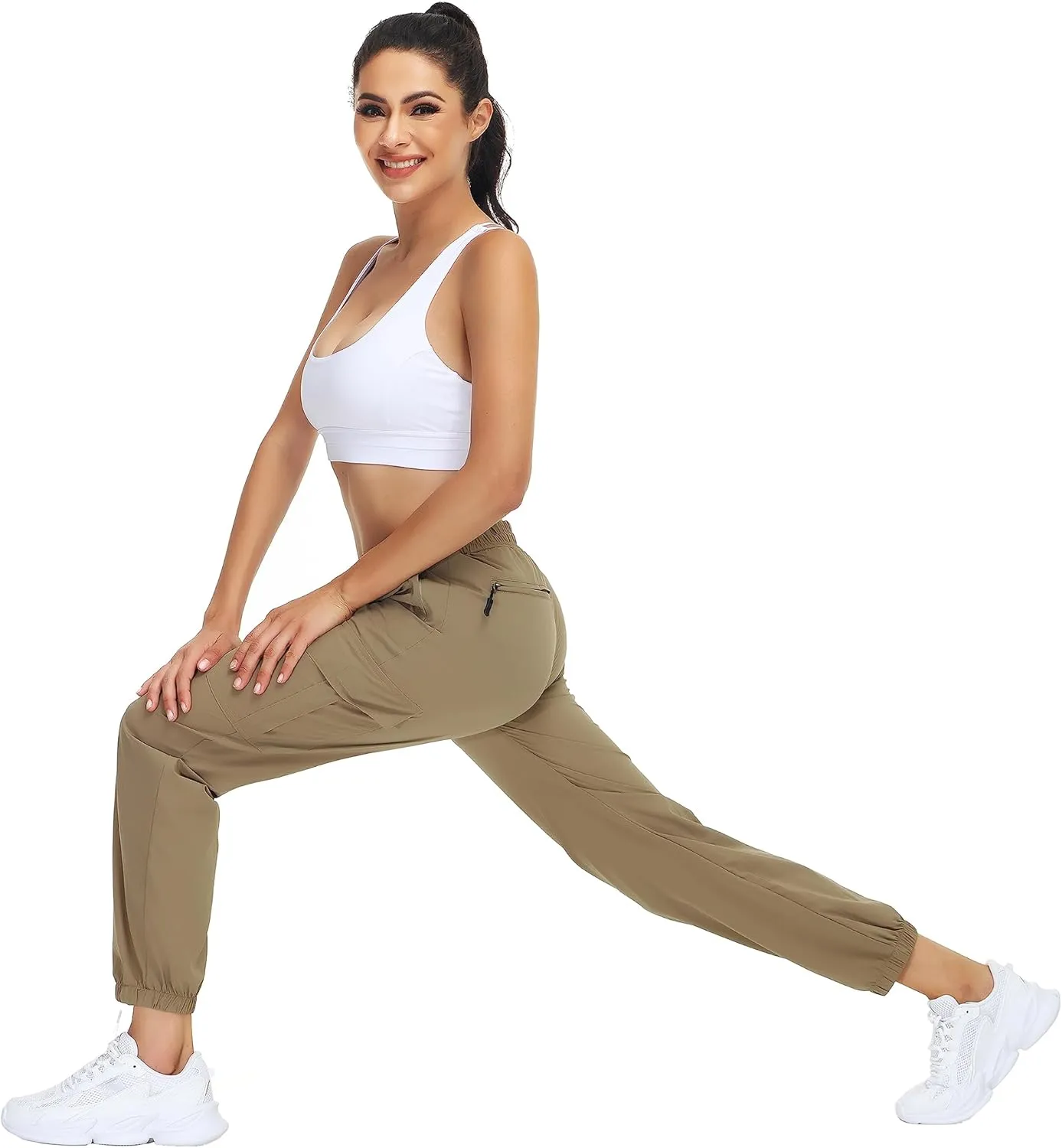 MOUEEY Women's Cargo Joggers Lightweight Quick Dry Athletic Water Resistant Lounge Casual Pants with Zipper Pockets