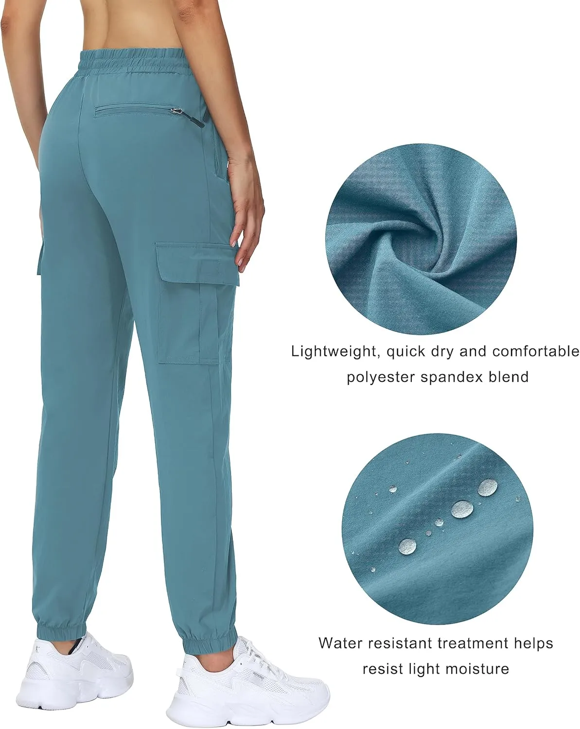 MOUEEY Women's Cargo Joggers Lightweight Quick Dry Athletic Water Resistant Lounge Casual Pants with Zipper Pockets