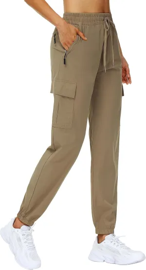 MOUEEY Women's Cargo Joggers Lightweight Quick Dry Athletic Water Resistant Lounge Casual Pants with Zipper Pockets