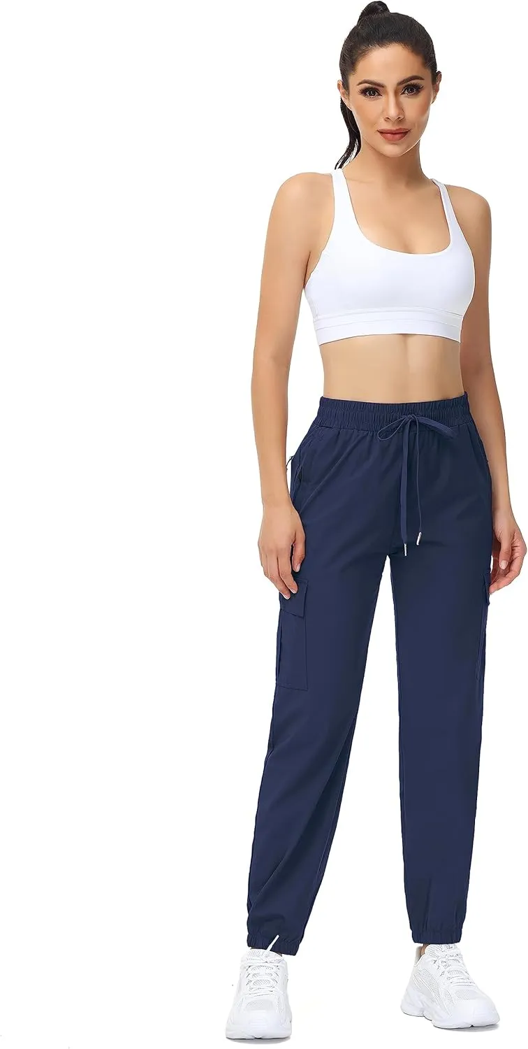 MOUEEY Women's Cargo Joggers Lightweight Quick Dry Athletic Water Resistant Lounge Casual Pants with Zipper Pockets