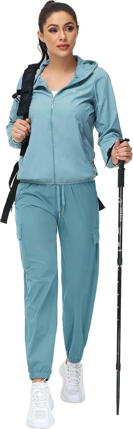 MOUEEY Women's Cargo Joggers Lightweight Quick Dry Athletic Water Resistant Lounge Casual Pants with Zipper Pockets