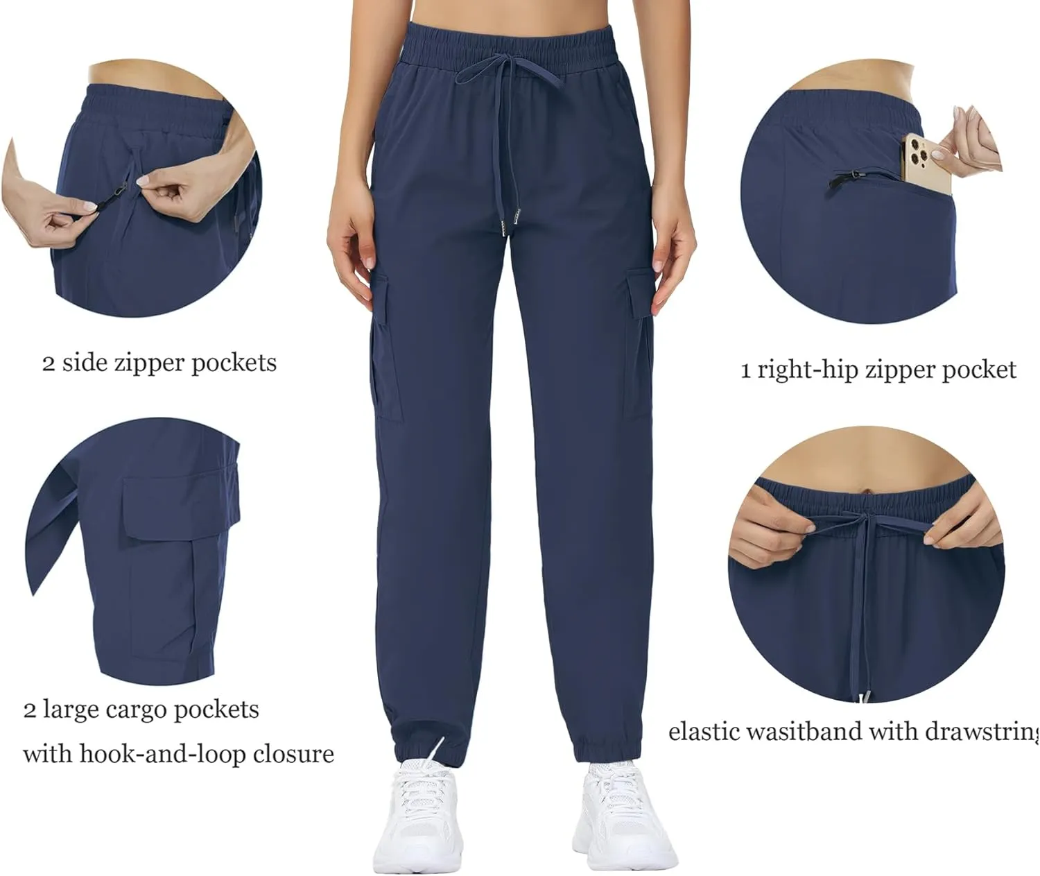 MOUEEY Women's Cargo Joggers Lightweight Quick Dry Athletic Water Resistant Lounge Casual Pants with Zipper Pockets