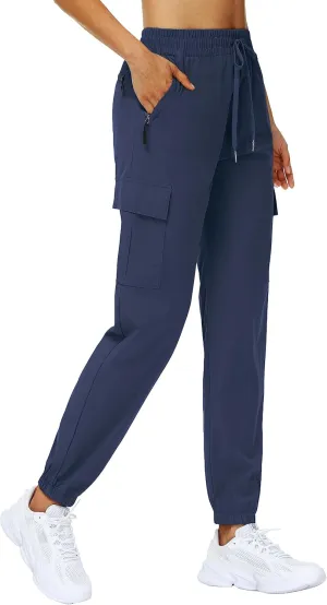 MOUEEY Women's Cargo Joggers Lightweight Quick Dry Athletic Water Resistant Lounge Casual Pants with Zipper Pockets