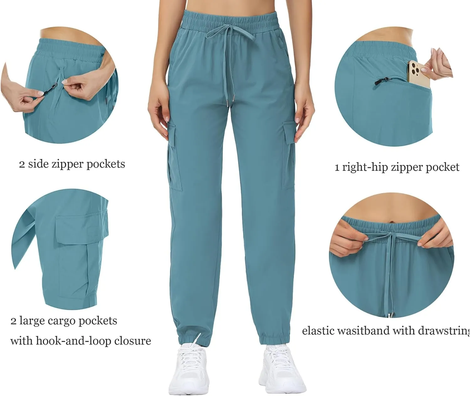 MOUEEY Women's Cargo Joggers Lightweight Quick Dry Athletic Water Resistant Lounge Casual Pants with Zipper Pockets