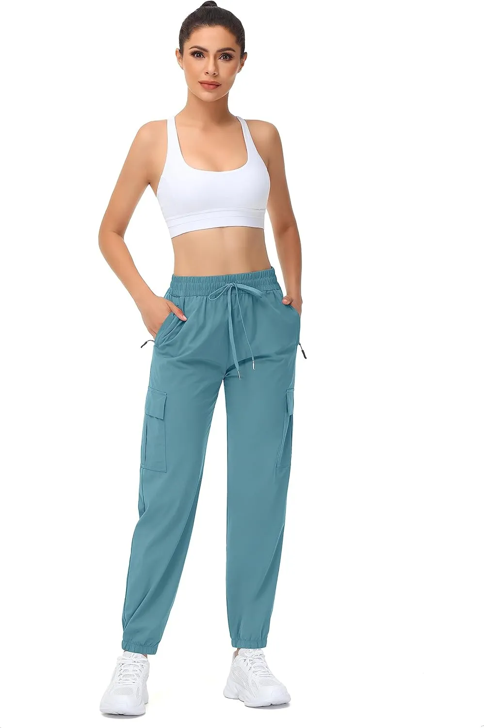 MOUEEY Women's Cargo Joggers Lightweight Quick Dry Athletic Water Resistant Lounge Casual Pants with Zipper Pockets