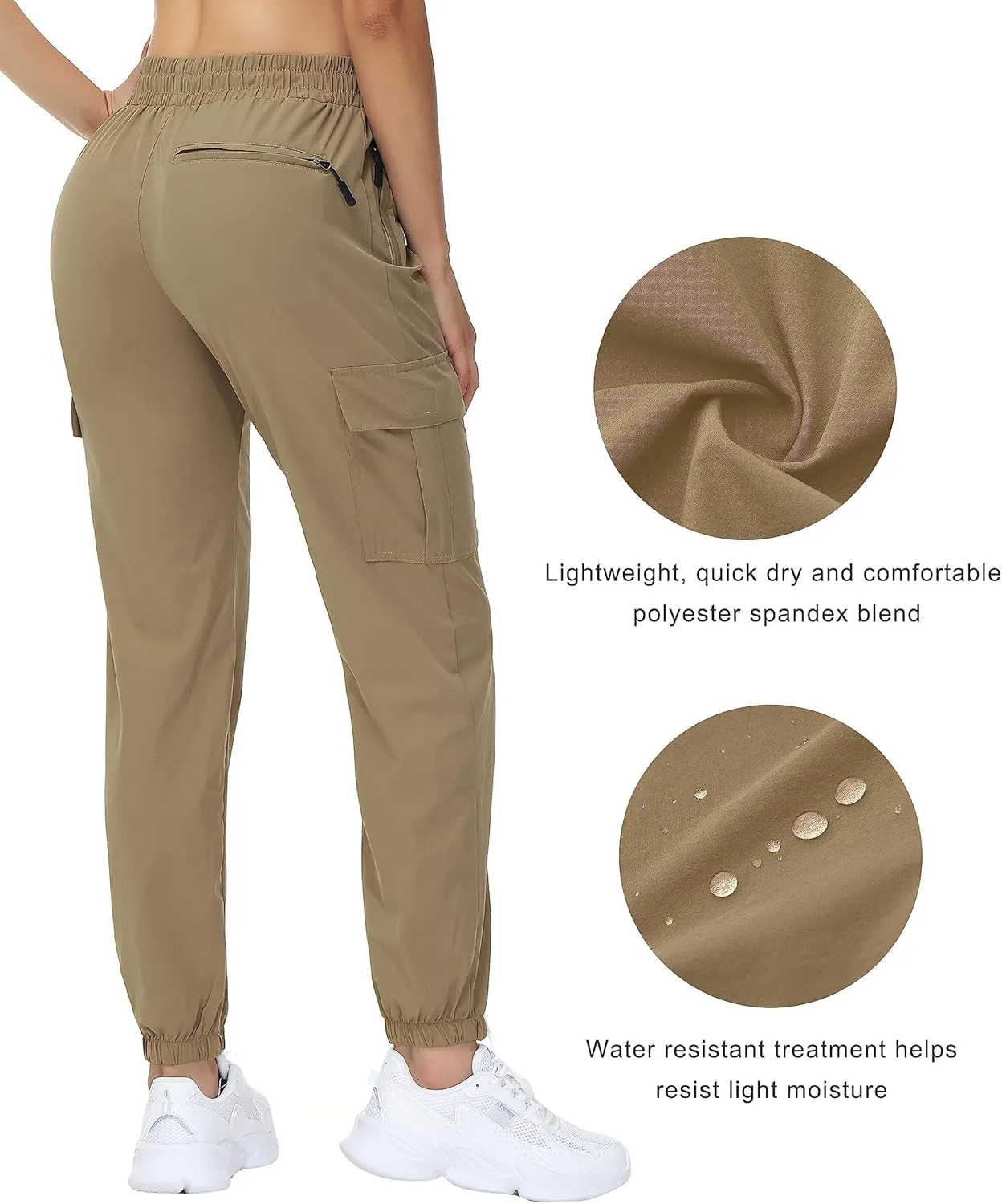MOUEEY Women's Cargo Joggers Lightweight Quick Dry Athletic Water Resistant Lounge Casual Pants with Zipper Pockets