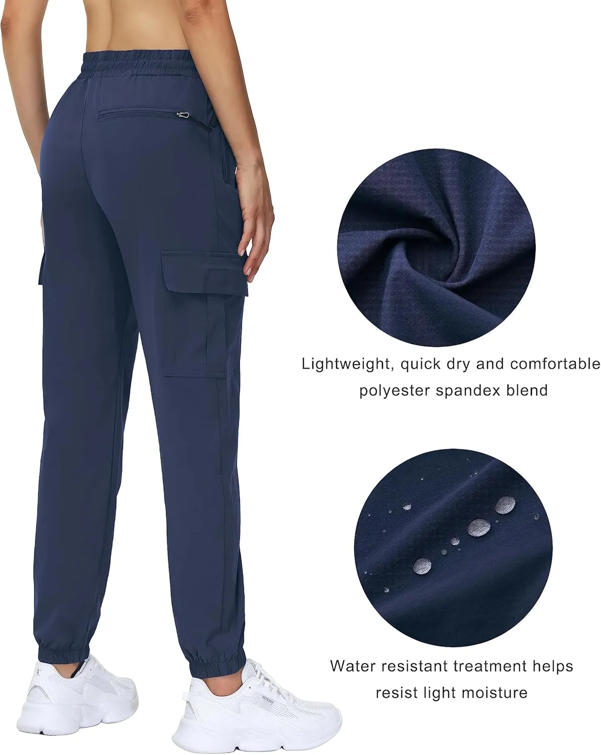 MOUEEY Women's Cargo Joggers Lightweight Quick Dry Athletic Water Resistant Lounge Casual Pants with Zipper Pockets