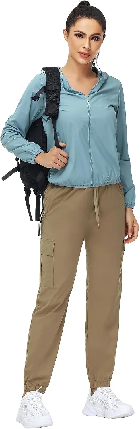MOUEEY Women's Cargo Joggers Lightweight Quick Dry Athletic Water Resistant Lounge Casual Pants with Zipper Pockets