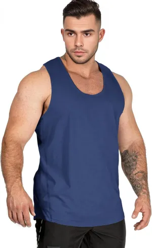 Muscle Cmdr Mens Slim Fit Workout Tank Top Bodybuilding Muscle Shirts Fitness Quick Dry Athletic Gym Deep Round Neck Stretch