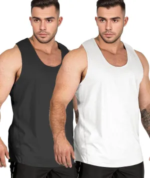 Muscle Cmdr Mens Slim Fit Workout Tank Top Bodybuilding Muscle Shirts Fitness Quick Dry Athletic Gym Deep Round Neck Stretch