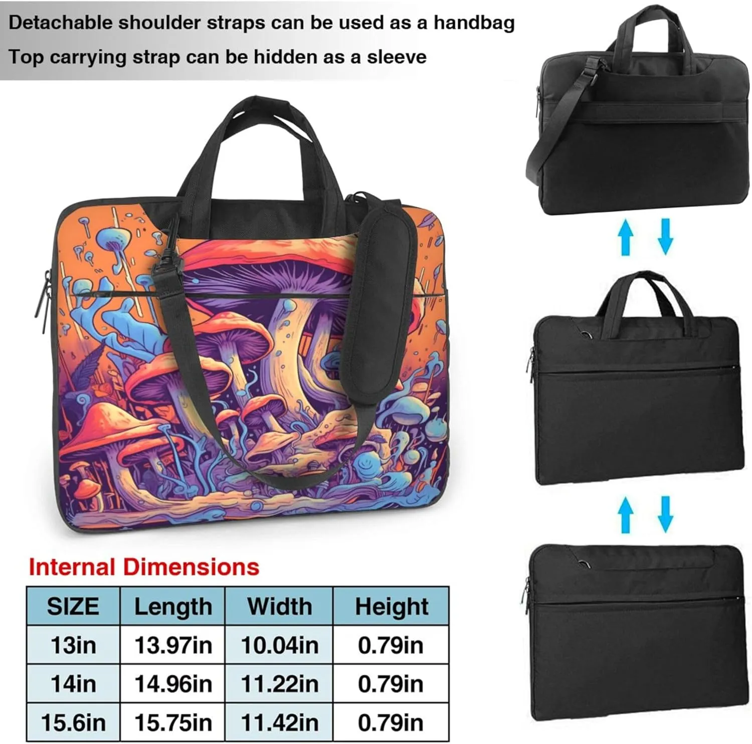 Mushroom Printed Laptop Shoulder Bag for Women, Laptop Sleeve Case Durable Computer Bag