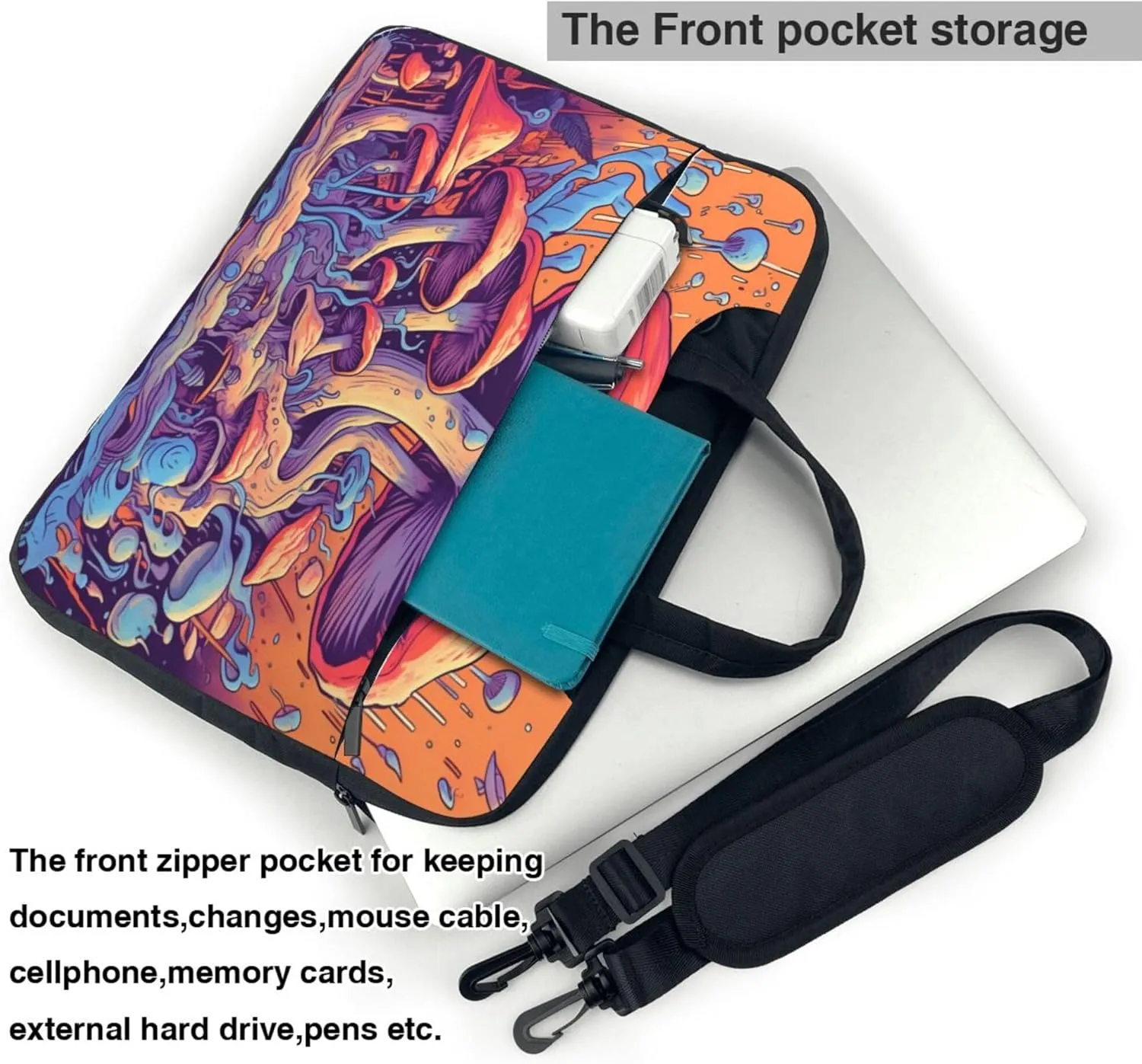 Mushroom Printed Laptop Shoulder Bag for Women, Laptop Sleeve Case Durable Computer Bag