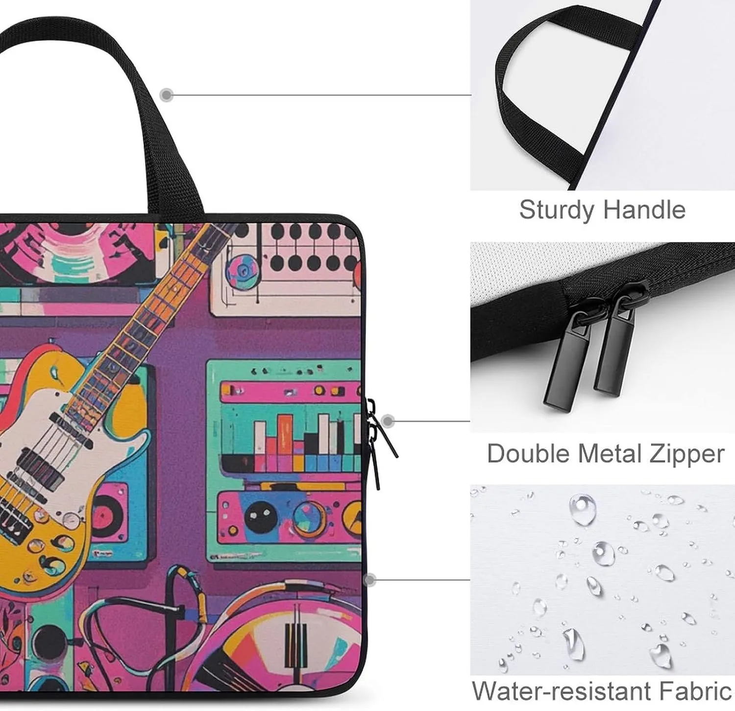 Music Theme Guitar Laptop Bag Durable Laptop Sleeve Water-Resistant Notebook Bag for Computer Or Tablet