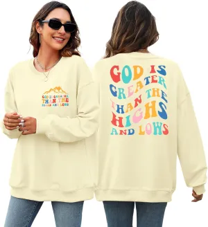 MYHALF Christian Sweatshirt Women Jesus Shirts: Oversized Faith Crewneck Sweatshirts Funny Religious Graphic Pullover Tops