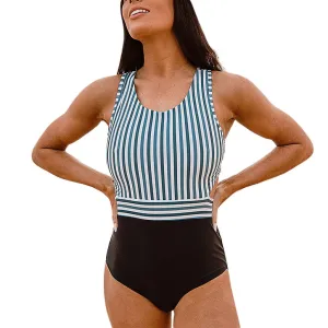One-Piece Suits Women Plus Size Stripe Leaf  Zipper Bandage Bikini