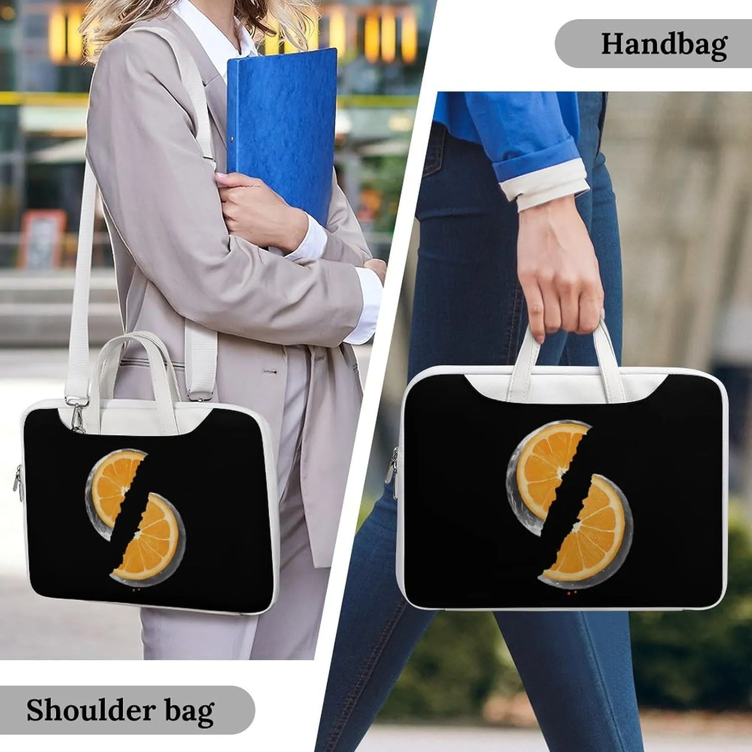 Orange Moon Leather Bag Laptop Case Slim Water Resistant Computer Bags with Handle Briefcase for Work
