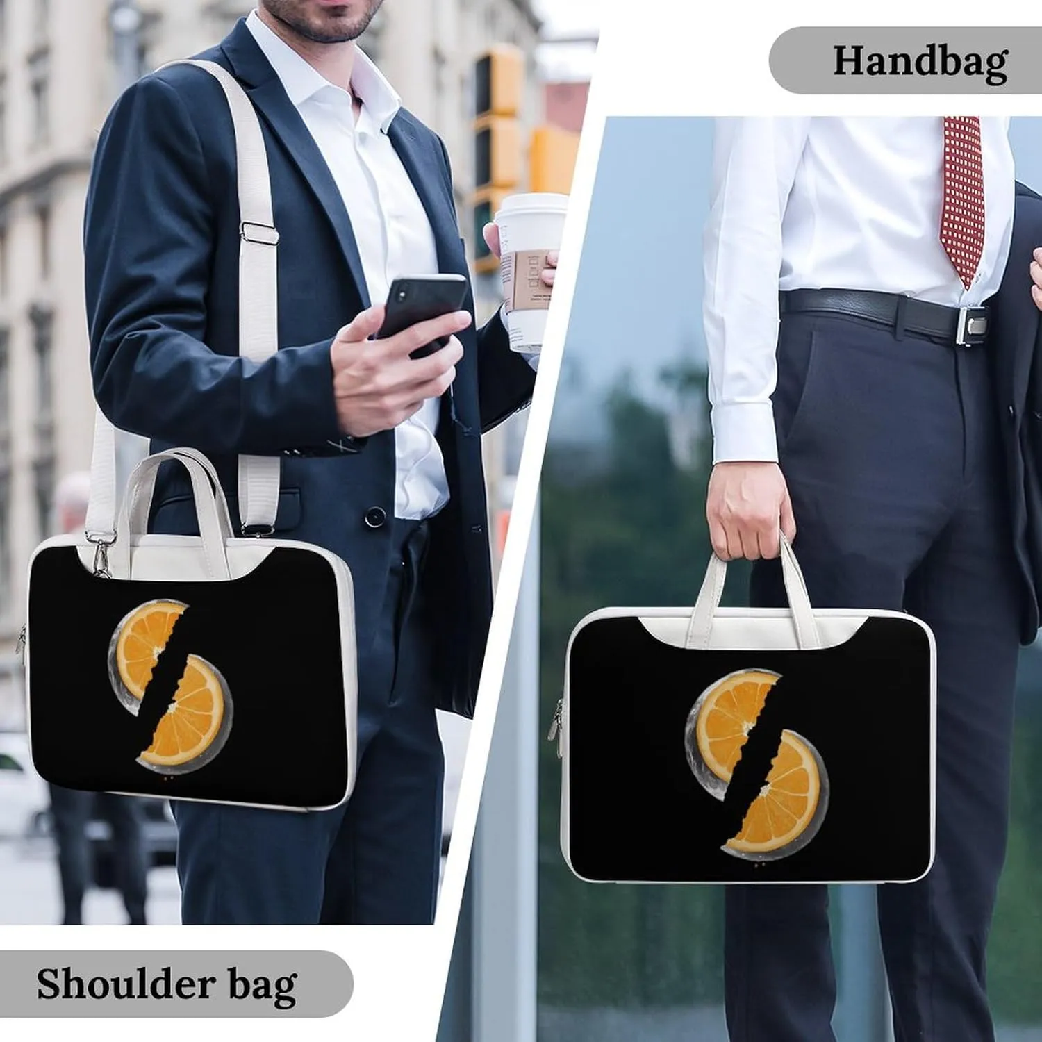 Orange Moon Leather Bag Laptop Case Slim Water Resistant Computer Bags with Handle Briefcase for Work