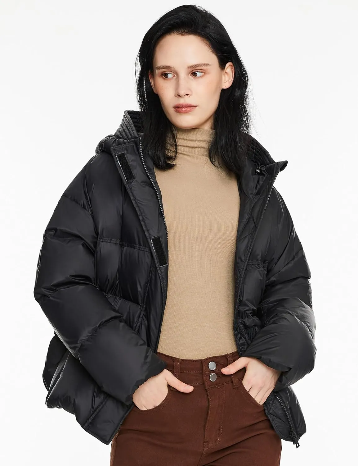 Orolay Women's Cropped Puffer Jacket Lightweight Winter Water-Resistant Down Coat with Hood