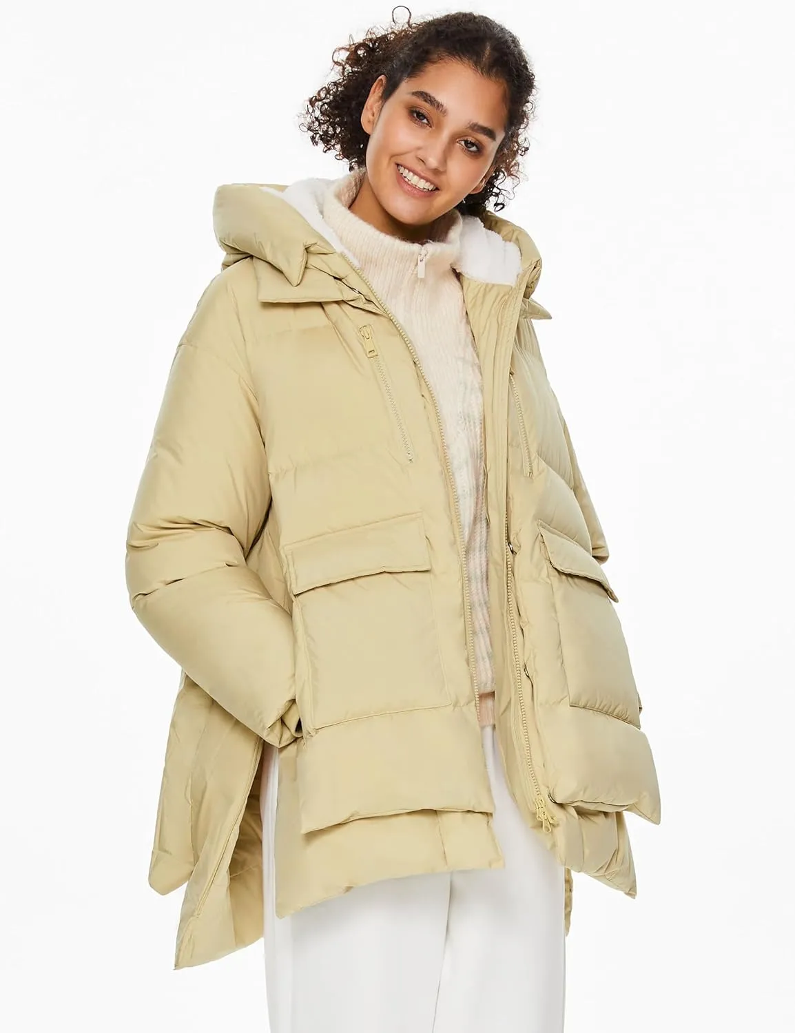 Orolay Women's Hooded Down Jacket Winter Puffer Jacket Water-Resistant Zippered Down Coat with Hem Slit