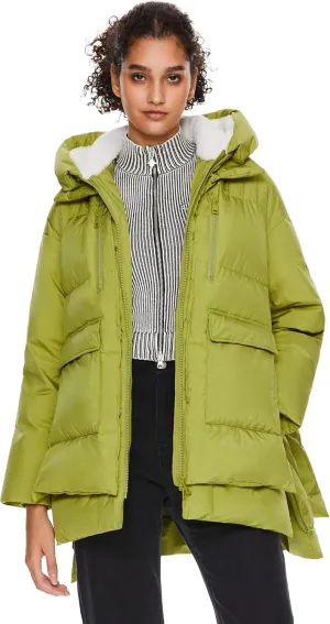 Orolay Women's Hooded Down Jacket Winter Puffer Jacket Water-Resistant Zippered Down Coat with Hem Slit
