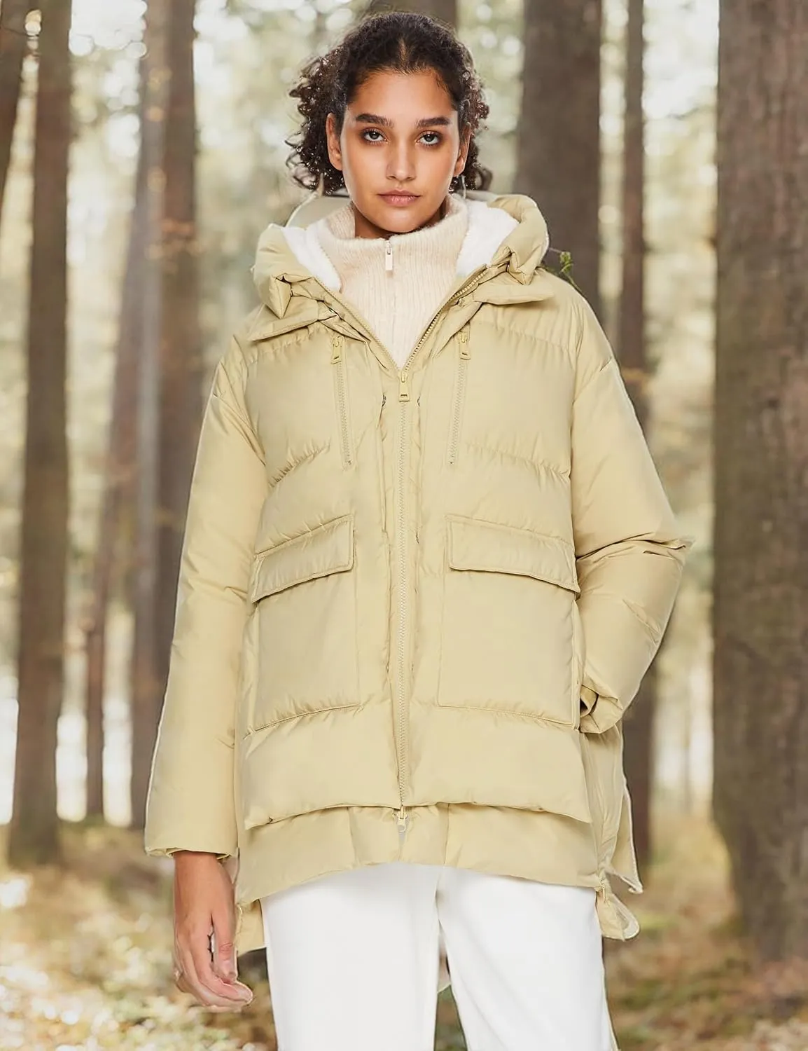 Orolay Women's Hooded Down Jacket Winter Puffer Jacket Water-Resistant Zippered Down Coat with Hem Slit
