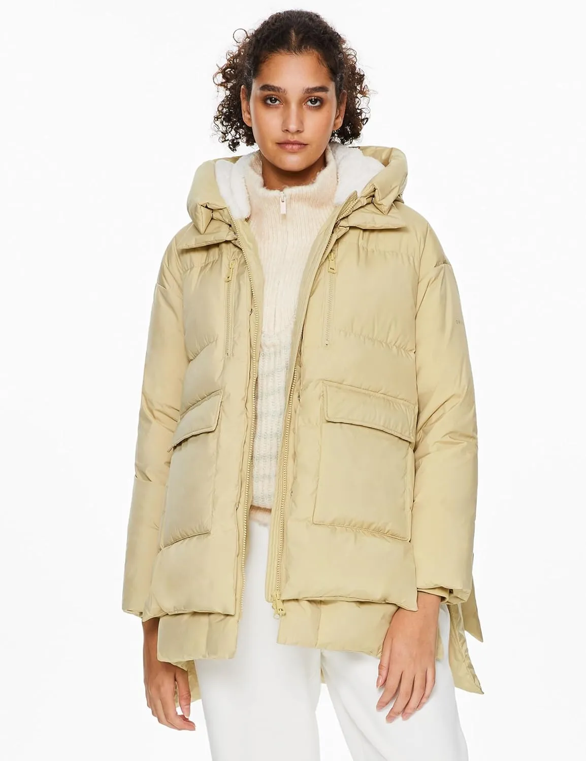 Orolay Women's Hooded Down Jacket Winter Puffer Jacket Water-Resistant Zippered Down Coat with Hem Slit