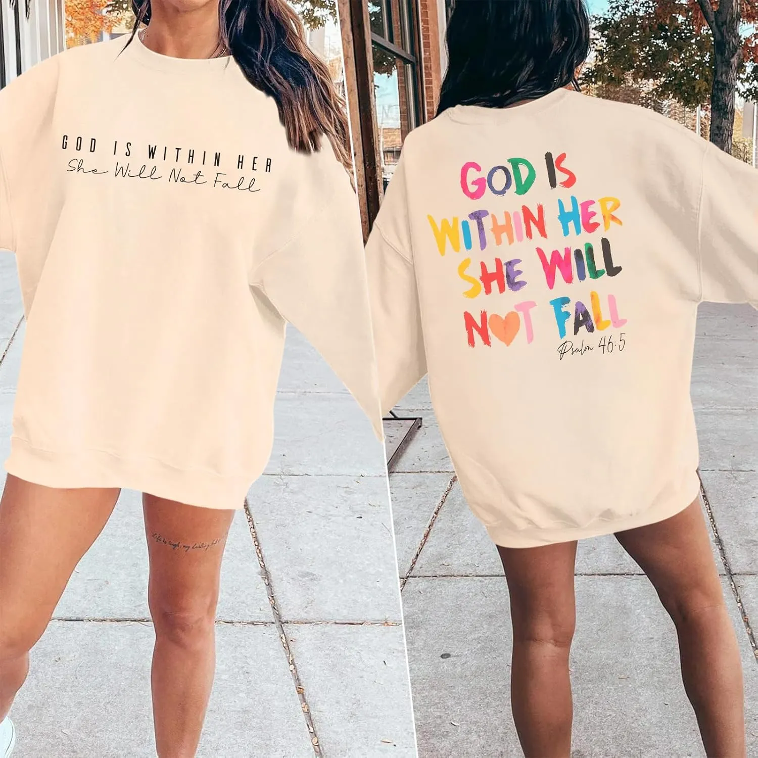Oversized Christian Sweatshirts Women Faith Jesus Bible Verse Shirts God Is Within Her Inspirational Pullover Tops