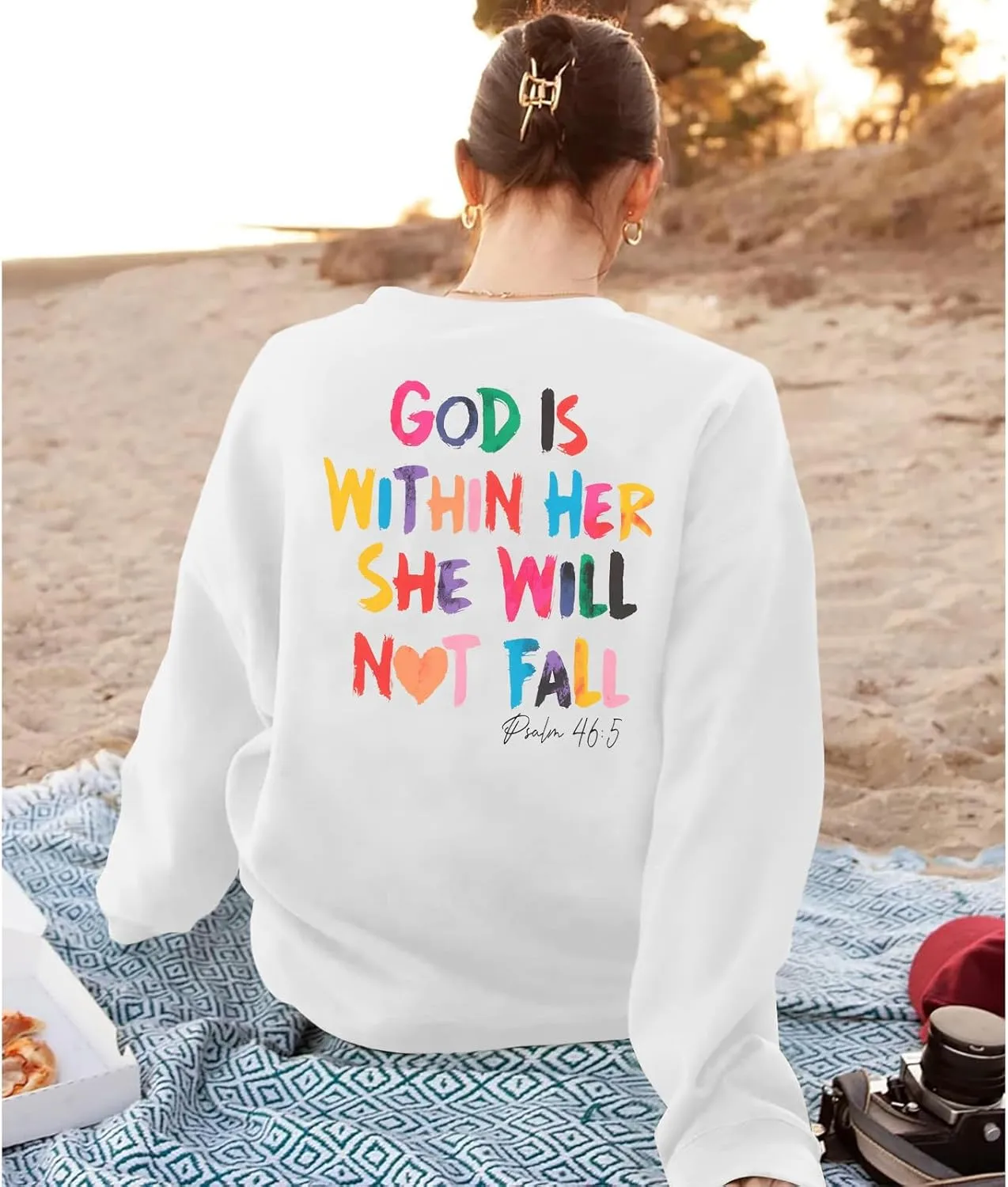 Oversized Christian Sweatshirts Women Faith Jesus Bible Verse Shirts God Is Within Her Inspirational Pullover Tops