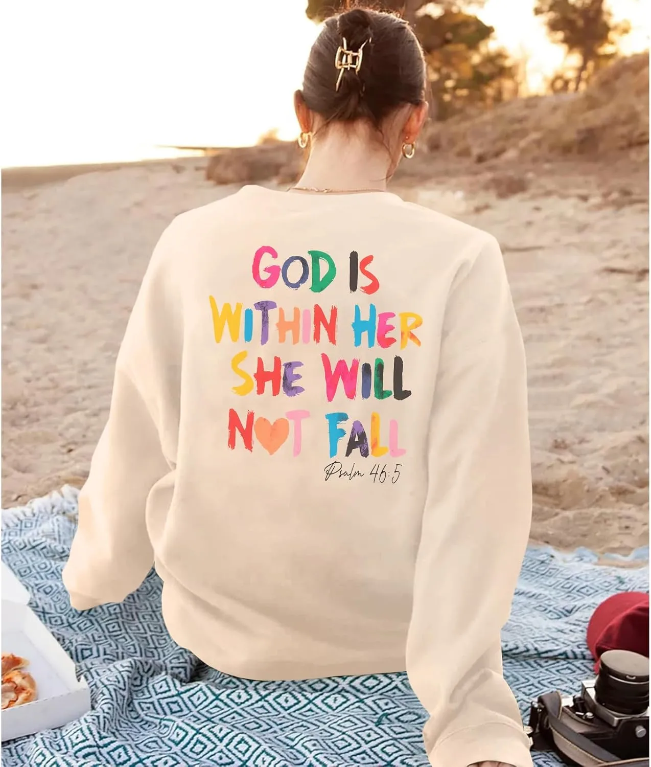 Oversized Christian Sweatshirts Women Faith Jesus Bible Verse Shirts God Is Within Her Inspirational Pullover Tops