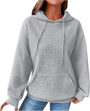 Oversized Hoodies for Women Waffle Pullover Casual Loose Fit Hooded Sweatshirt Long Sleeve Drawstring Tops