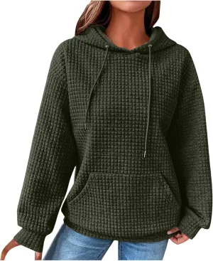 Oversized Hoodies for Women Waffle Pullover Casual Loose Fit Hooded Sweatshirt Long Sleeve Drawstring Tops