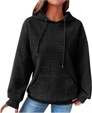 Oversized Hoodies for Women Waffle Pullover Casual Loose Fit Hooded Sweatshirt Long Sleeve Drawstring Tops