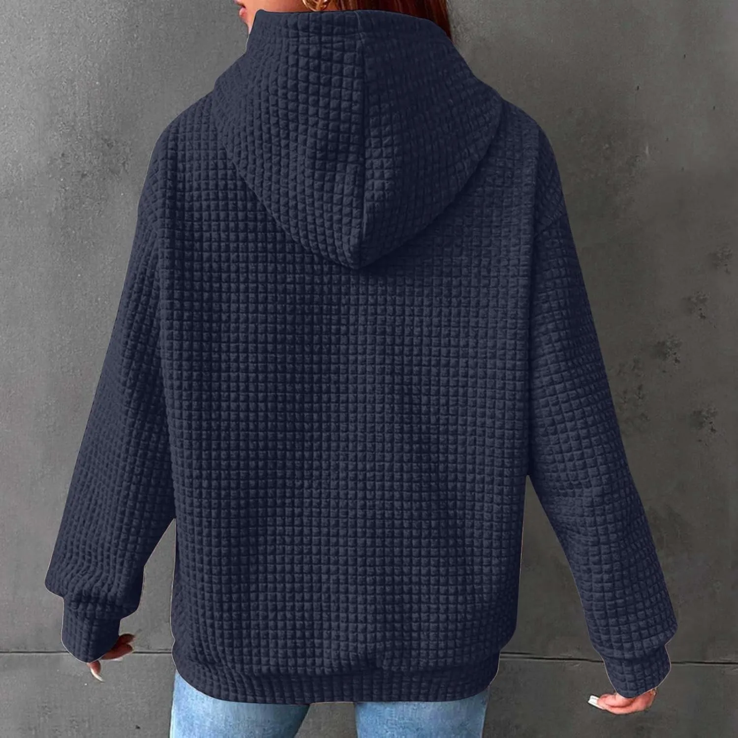 Oversized Hoodies for Women Waffle Pullover Casual Loose Fit Hooded Sweatshirt Long Sleeve Drawstring Tops