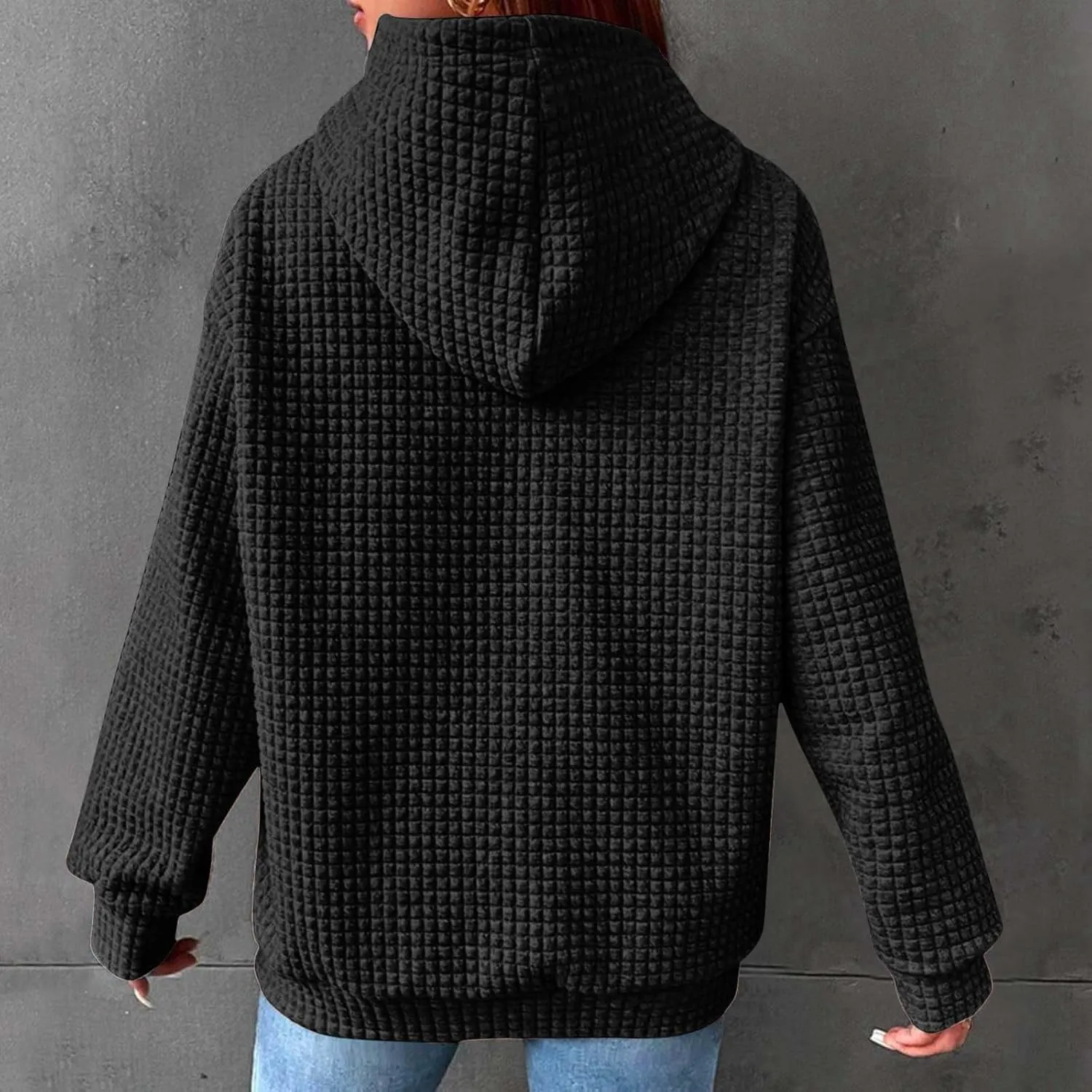 Oversized Hoodies for Women Waffle Pullover Casual Loose Fit Hooded Sweatshirt Long Sleeve Drawstring Tops