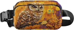 Painting Owl Fanny Pack Water Resistant, Women Men Waist Pack Sling Bag Purse for Travel Hiking
